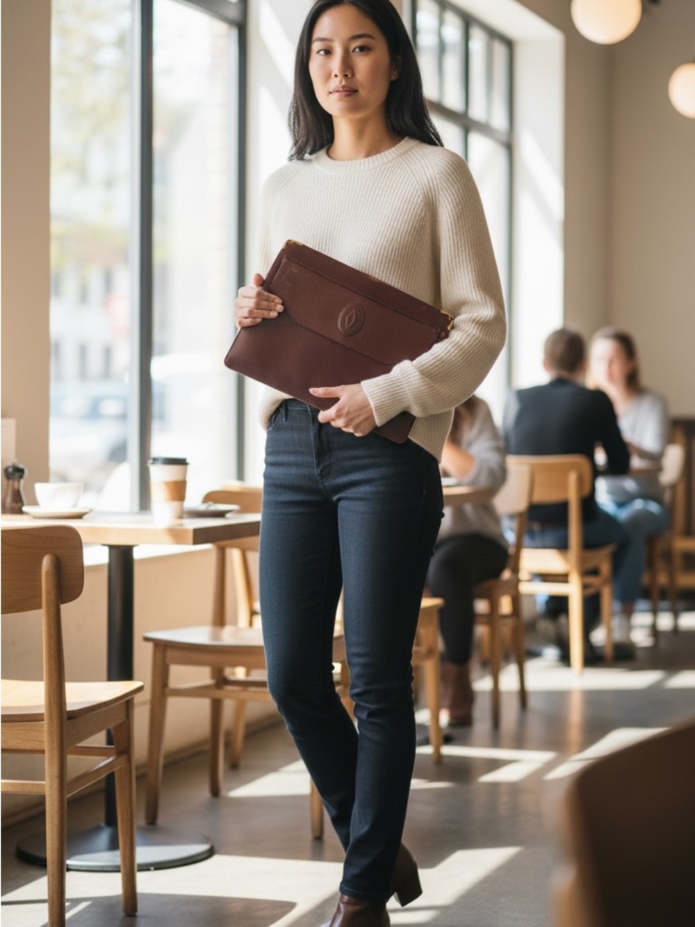 Vintage Must de Cartier Burgundy Leather Envelope Clutch Bag
